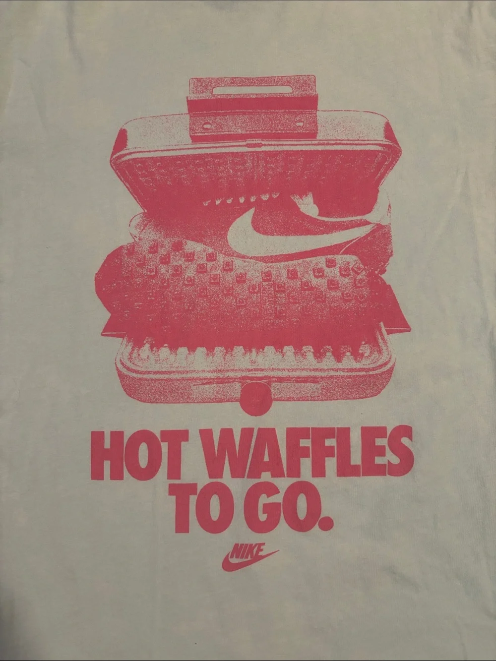 Nike Men’s Light Blue Tee with Pink 'Hot Waffles To Go' Graphic